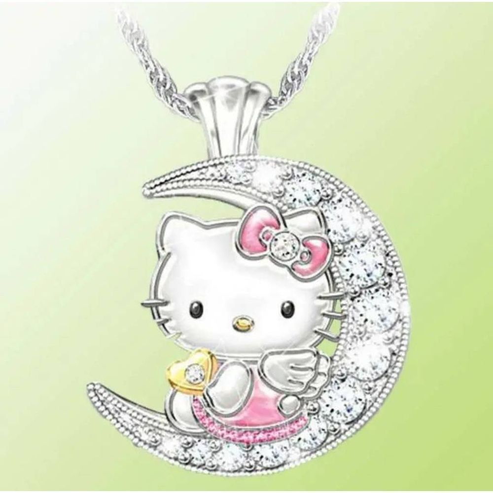 Hello Kitty Crescent Moon Pavé Crystals Love You To The Moon And Back Necklace - Picture 2 of 8